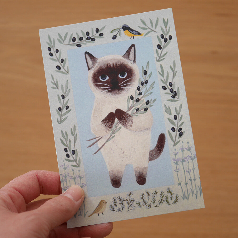 Siamese Cat with Plants Postcard