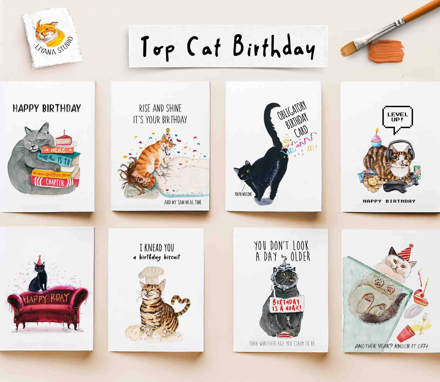 Level Up Gamer Cat Birthday Card