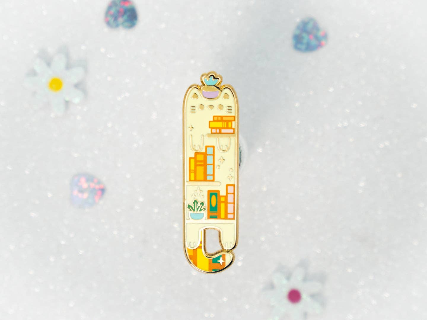 Bookshelf Enamel Long Cat Pin