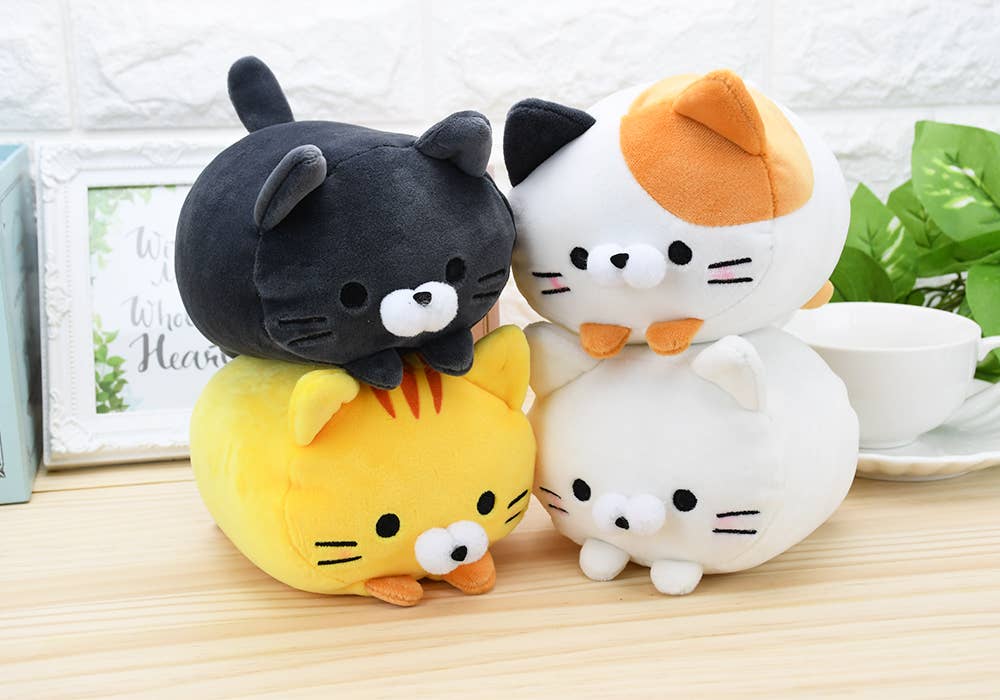 Official Cute Kawaii Round Rolling Fluffy Kitty sale Cat Neko Plush Toy Japan Toreba