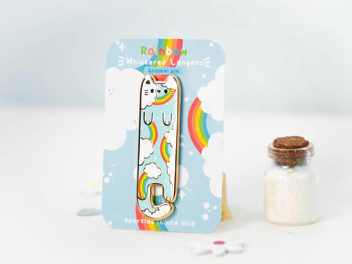 Rainbow Enamel Long Cat Pin