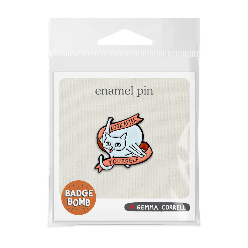 Look After Yourself Cat Enamel Pin