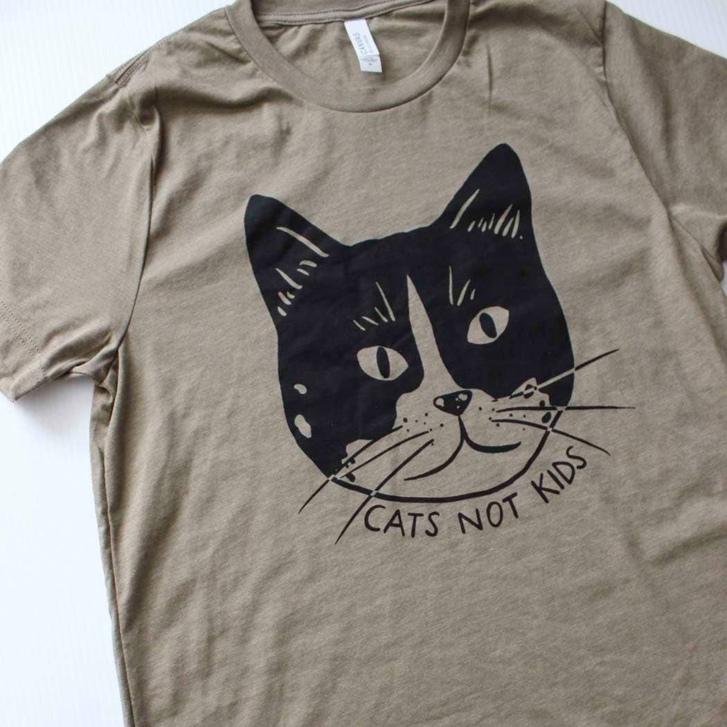 Cats Not Kids Unisex T-Shirt on Heather Olive