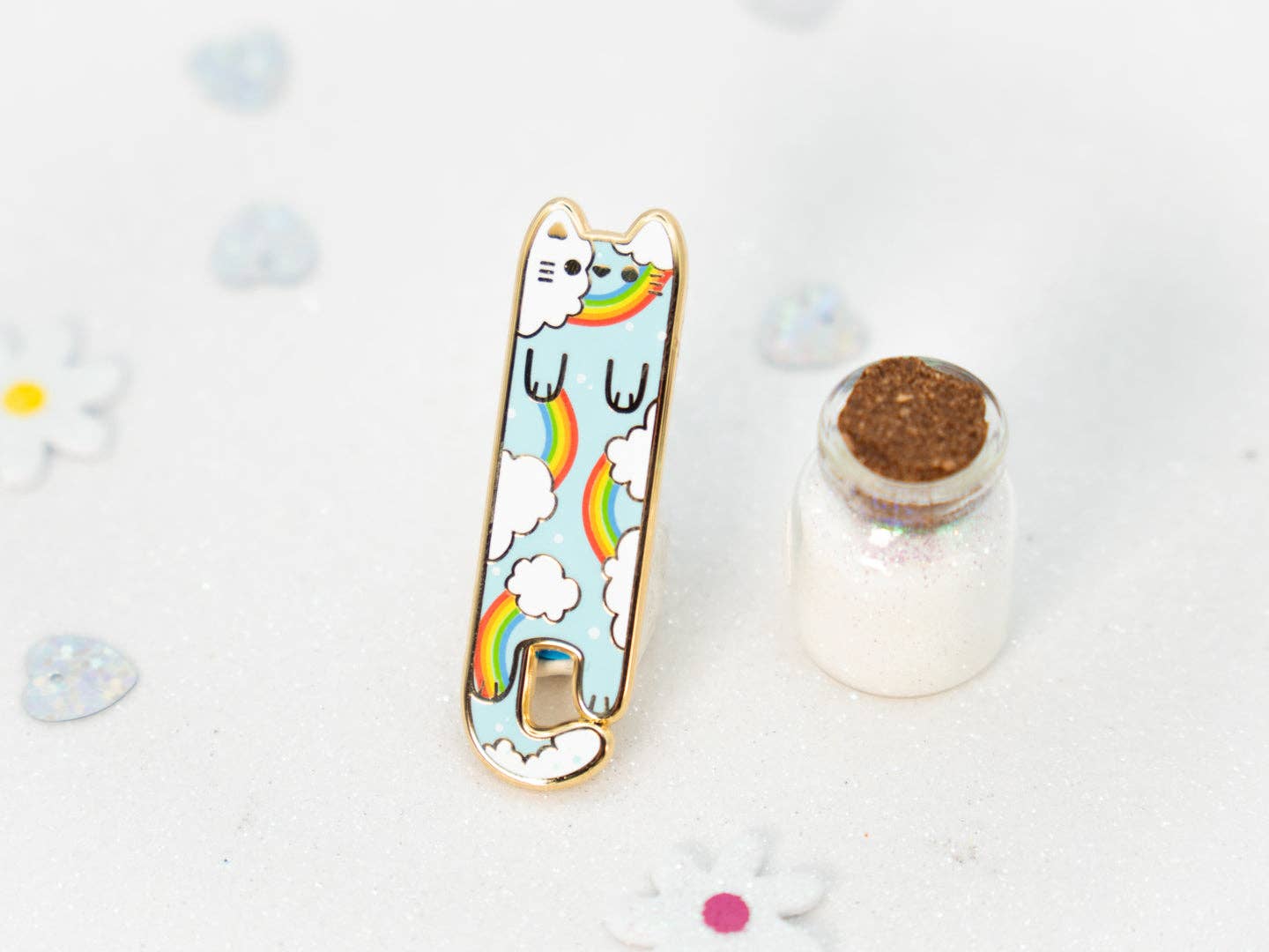 Rainbow Enamel Long Cat Pin
