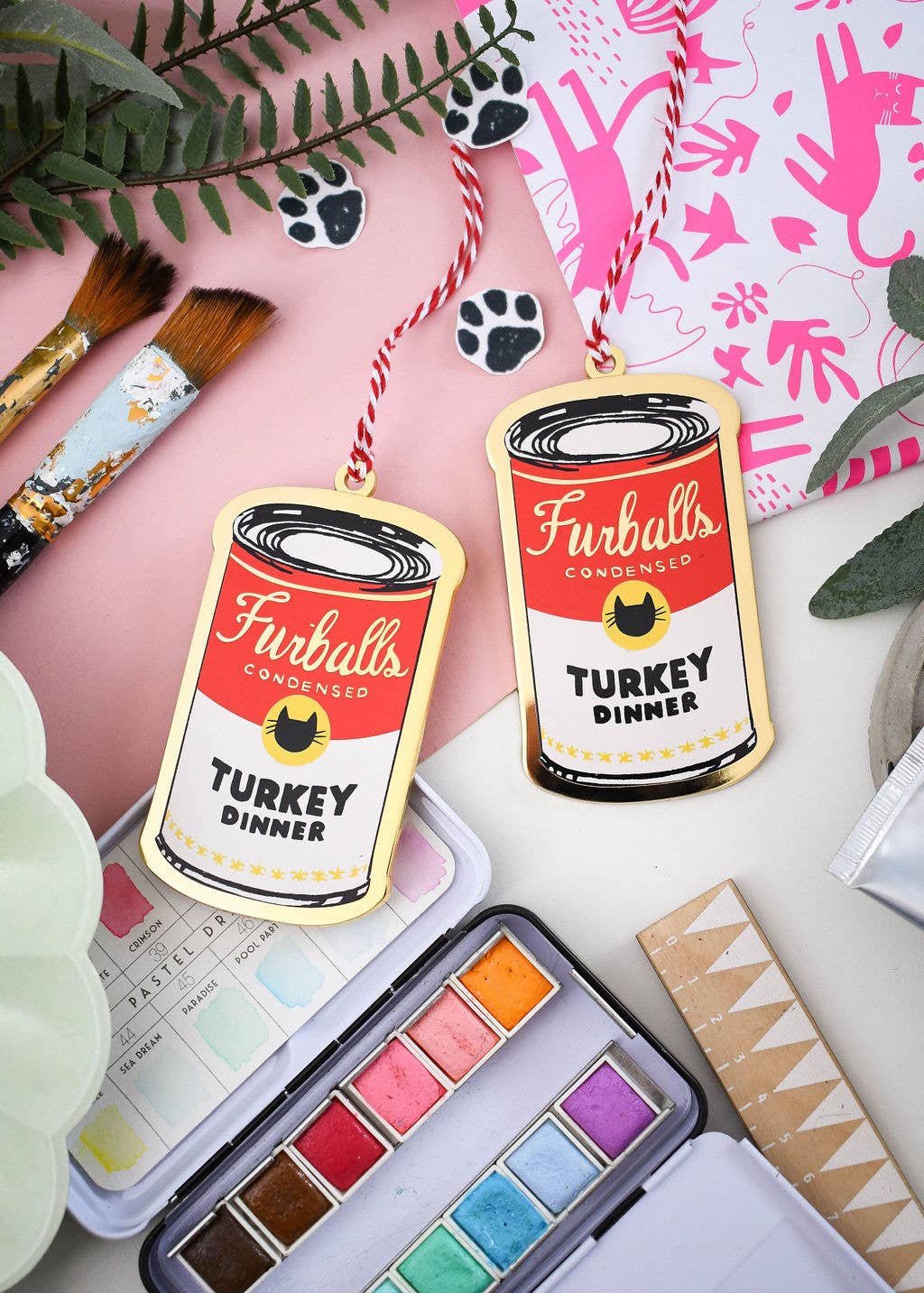 Andy Pawhol Furballs Turkey Dinner Enamel Christmas Ornament