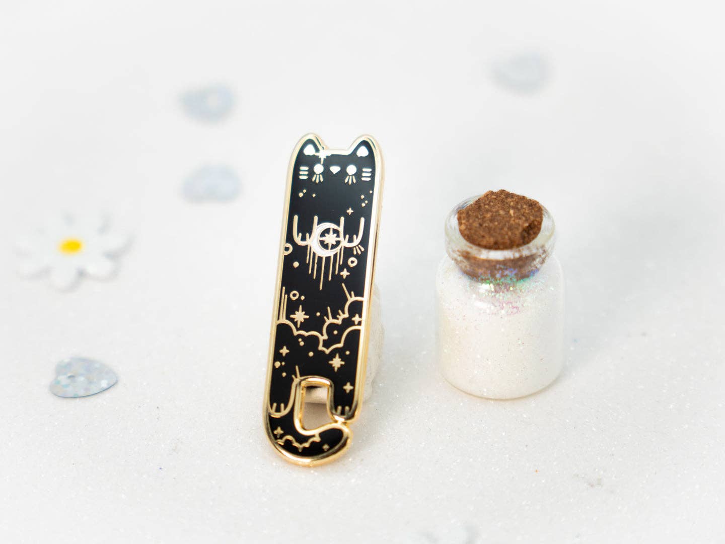 Black Celestial Enamel Long Cat Pin