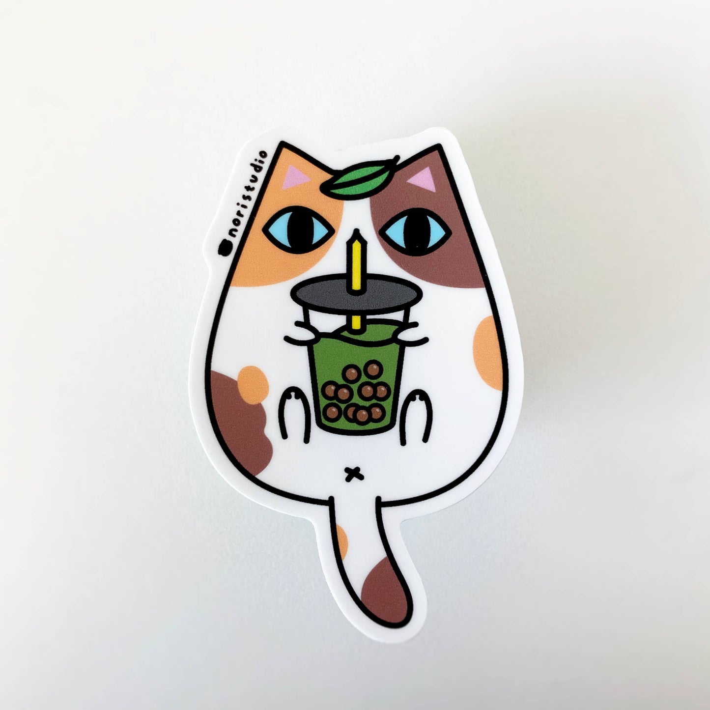 Calico Cat and Bubble Tea Vinyl Sticker