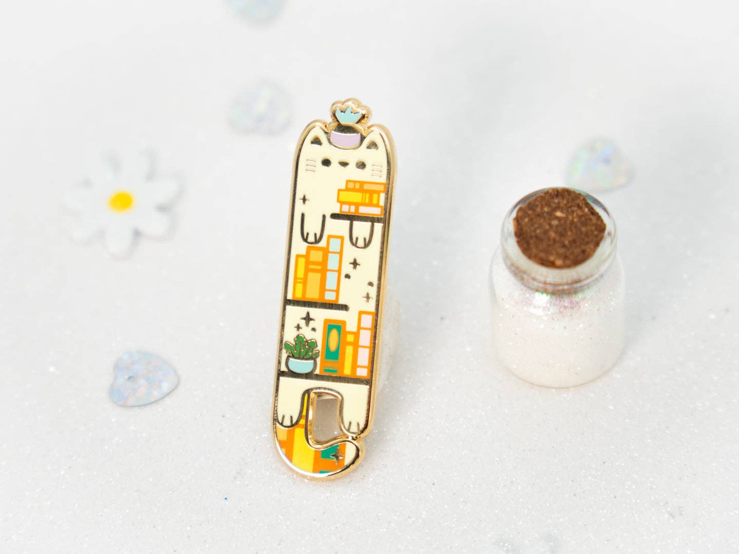 Bookshelf Enamel Long Cat Pin