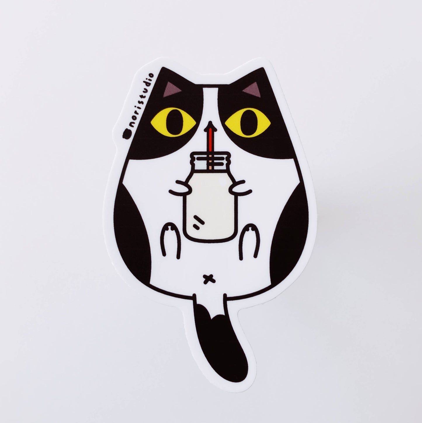Black and White Tuxedo Cat with Milk Vinyl Sticker