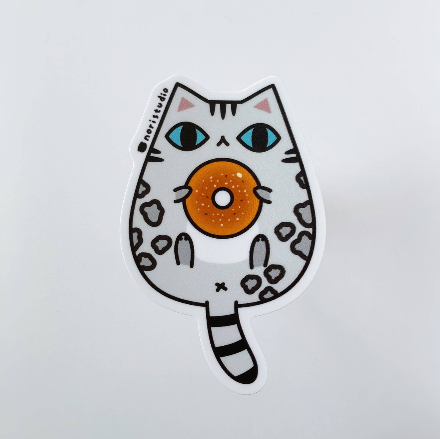 Silver Bengal Cat with Bagel Vinyl Sticker