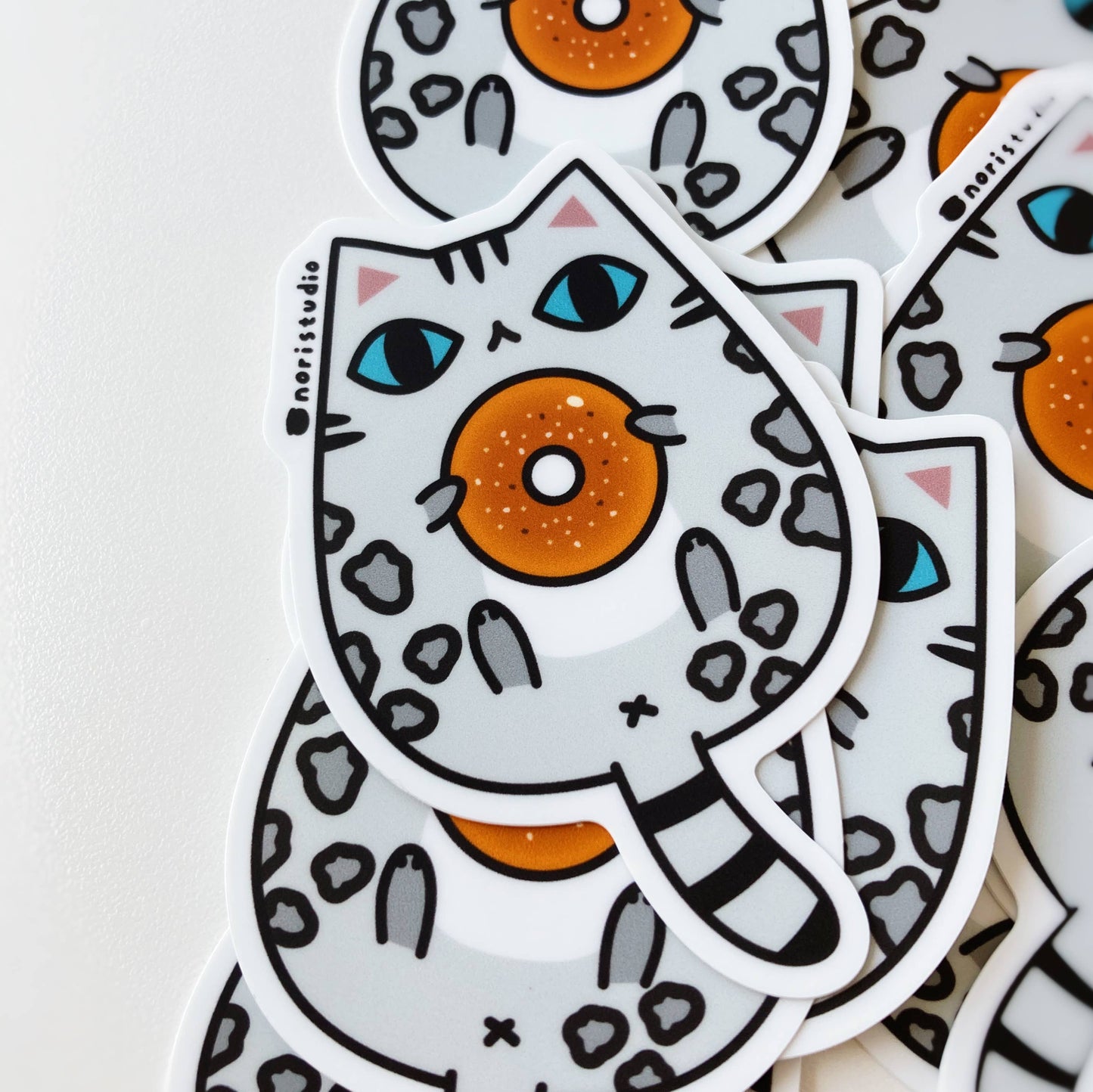Silver Bengal Cat with Bagel Vinyl Sticker