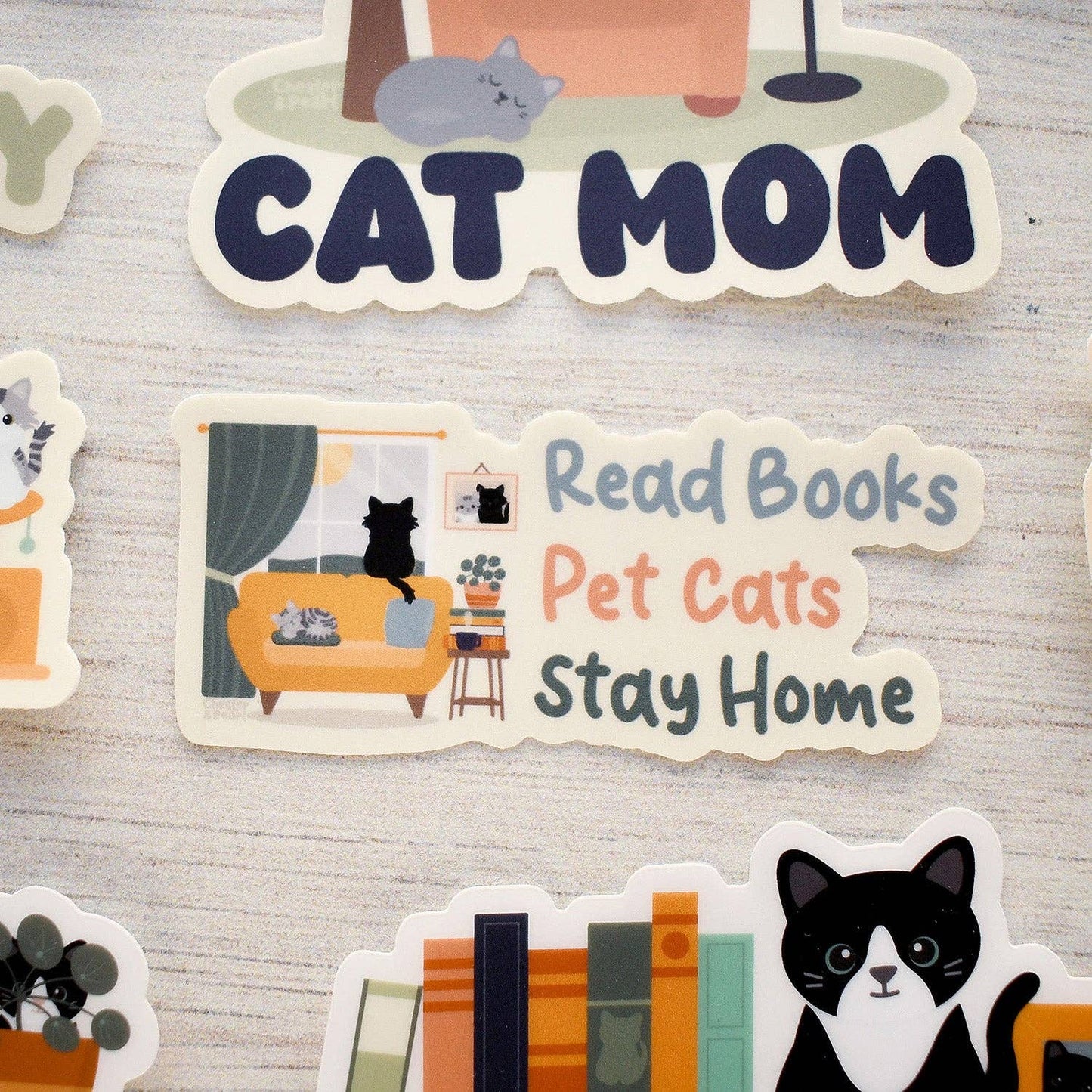 Read Books, Pet Cats, Stay Home 3-in. Vinyl Cat Sticker