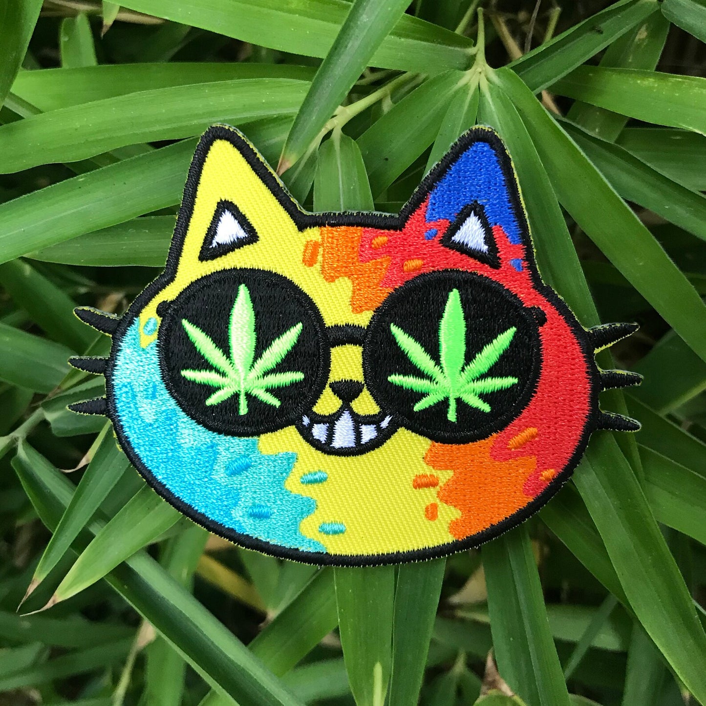 Meowy Jane Rainbow Tie Dye Weed Cat Iron On Patch