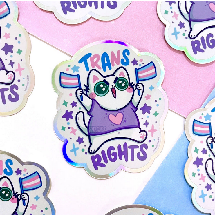 Trans Rights Flag Cat Holographic Vinyl Sticker