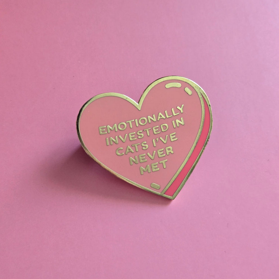Emotionally Invested in Cats I've Never Met Pink Heart Enamel Pin