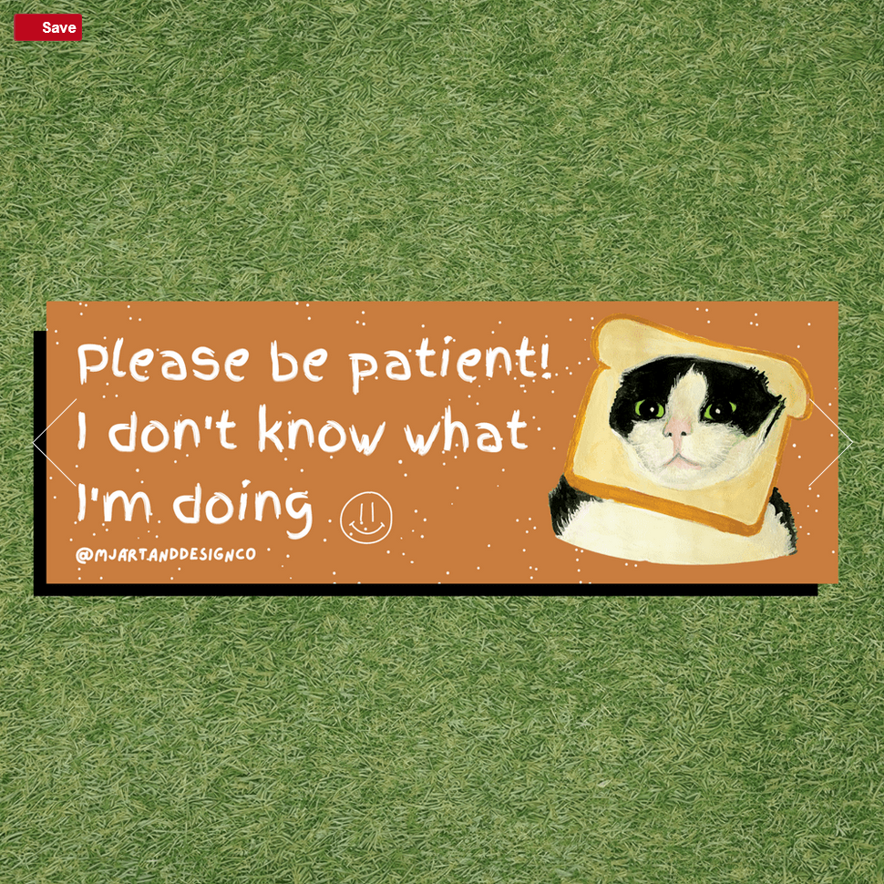 Please Be Patient, I Don't Know What I'm Doing Bread Cat Bumper Sticker
