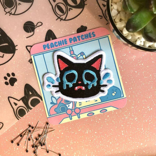 Crying Black Cat Iron-on Patch