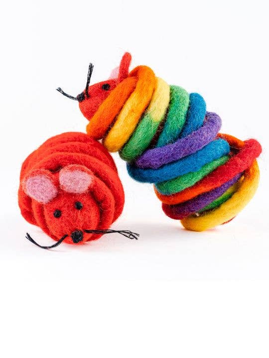 Wool Mouse Cat Toy with 6-Foot Tail (Rainbow)