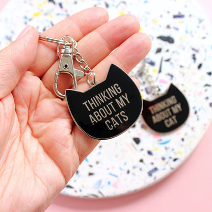 Thinking About My Cats Enamel Keychain