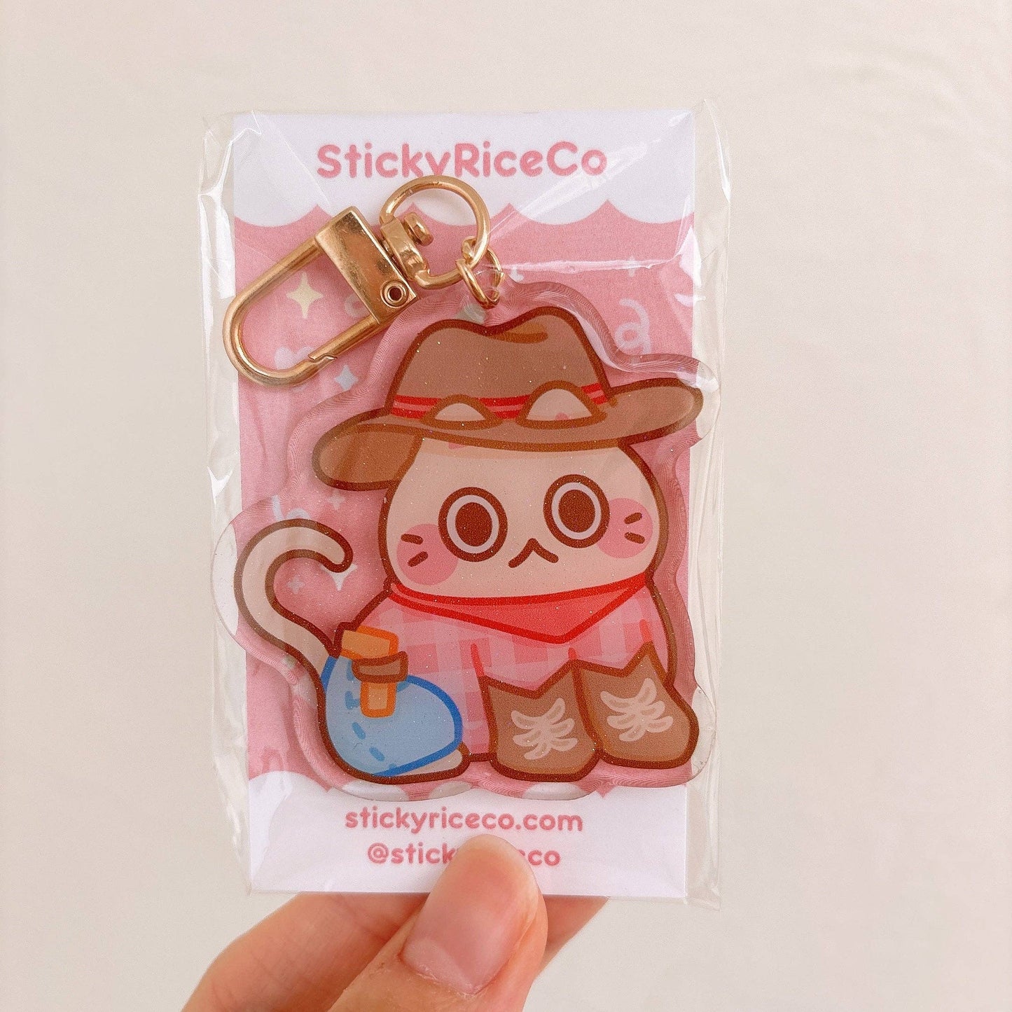 Cowboy Cat Glitter Keychain