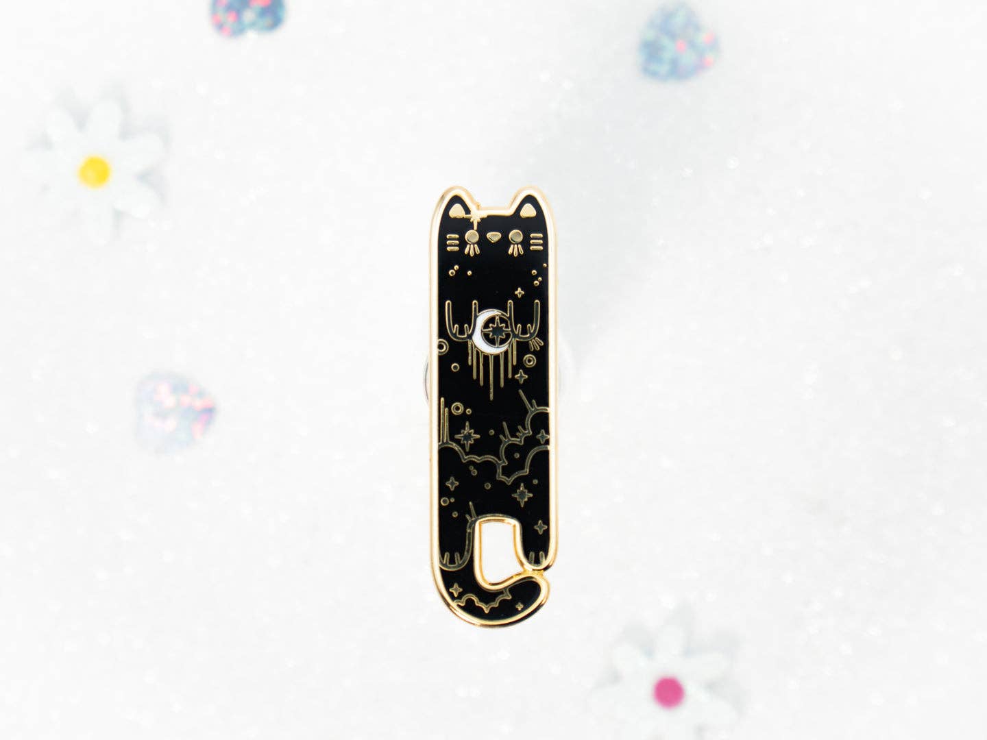 Black Celestial Enamel Long Cat Pin