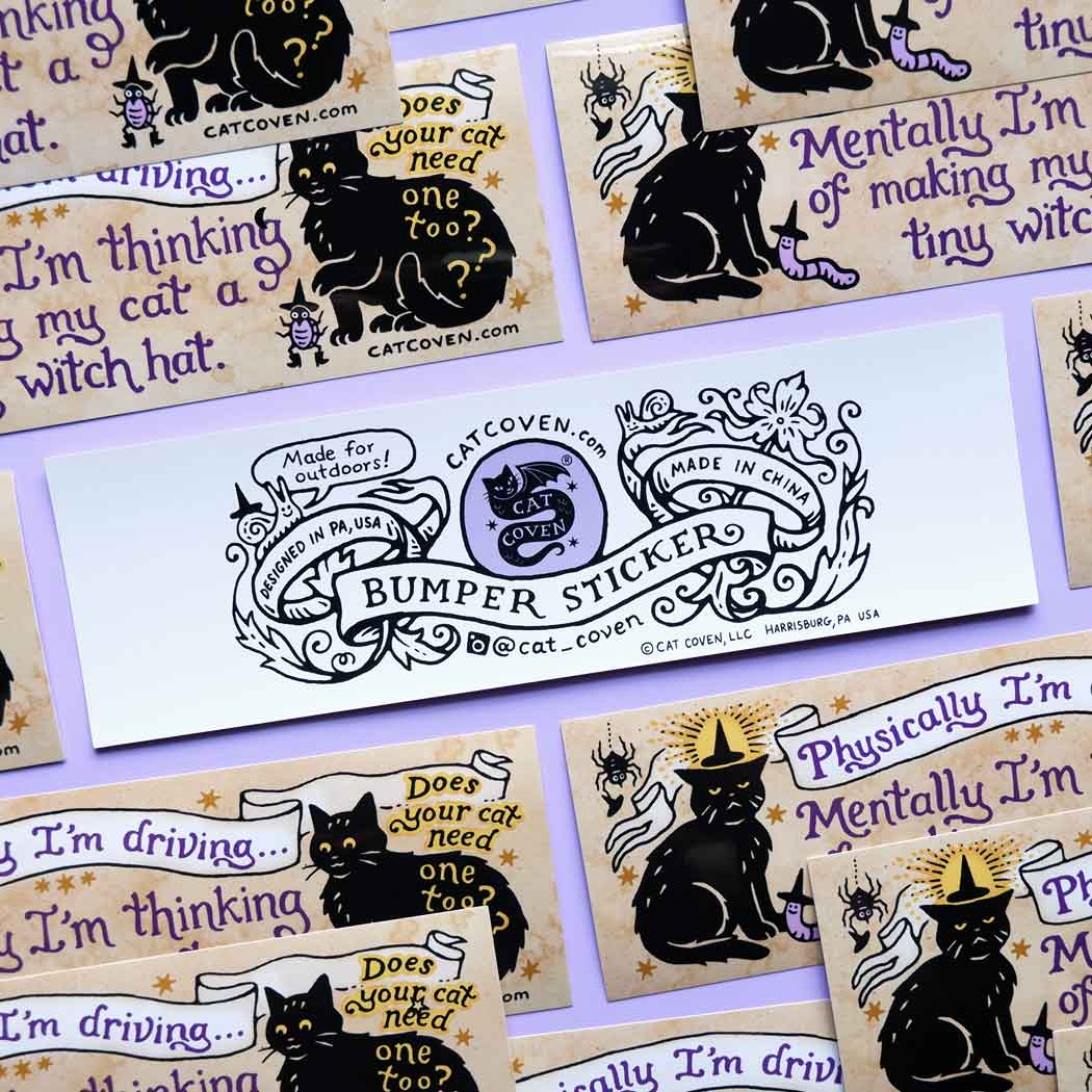 Thinking of Making my Cat a Tiny Witch Hat Bumper Sticker