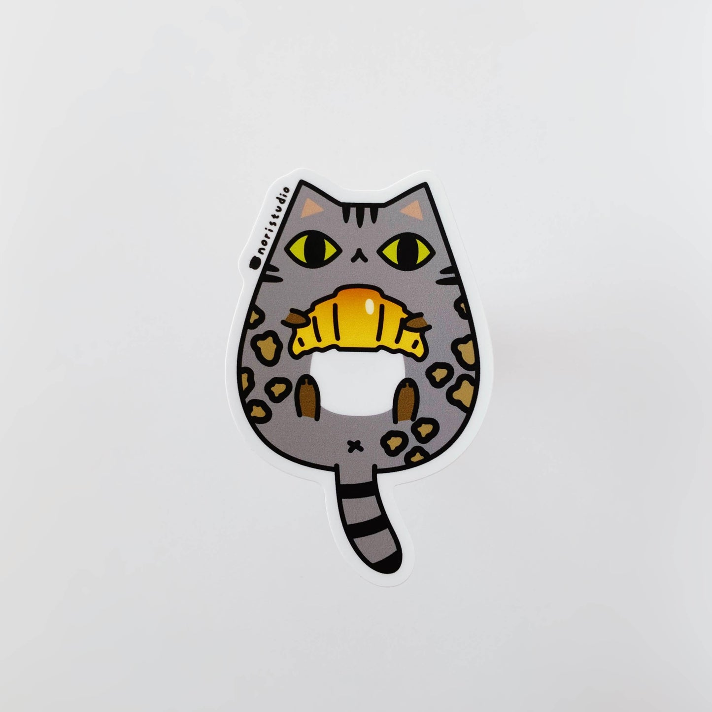 Charcoal Bengal Cat with Croissant Vinyl Sticker