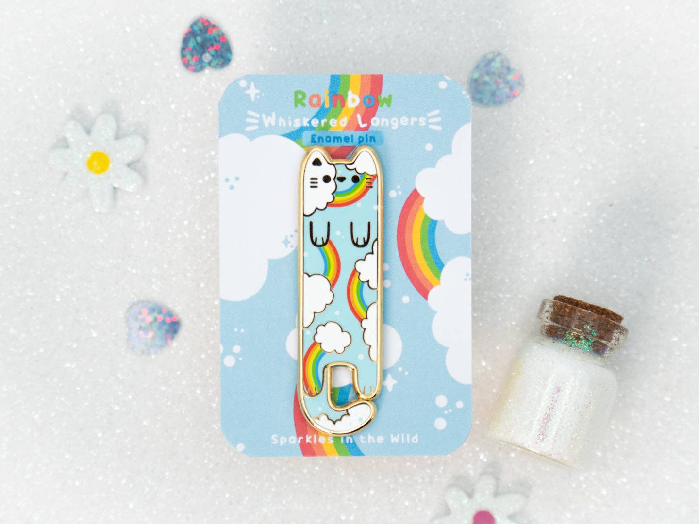 Rainbow Enamel Long Cat Pin