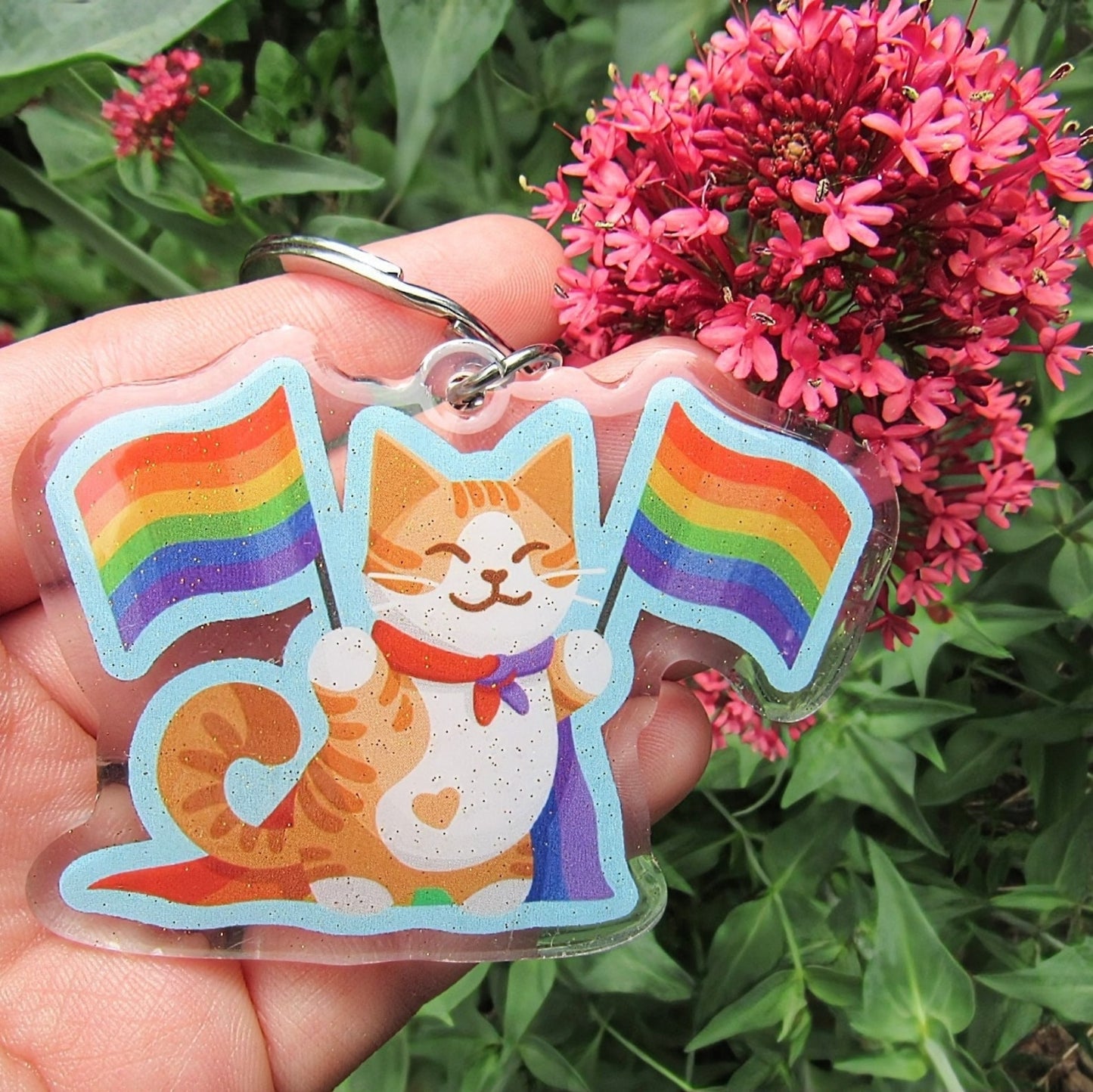 Rainbow Pride Flag Cat Keychain