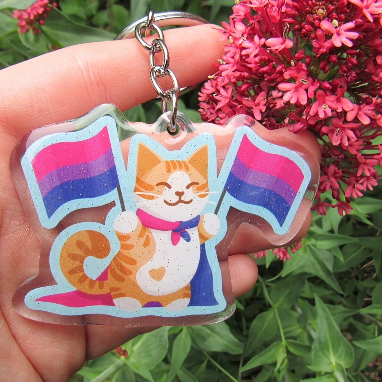 Bisexual Pride Flag Cat Keychain