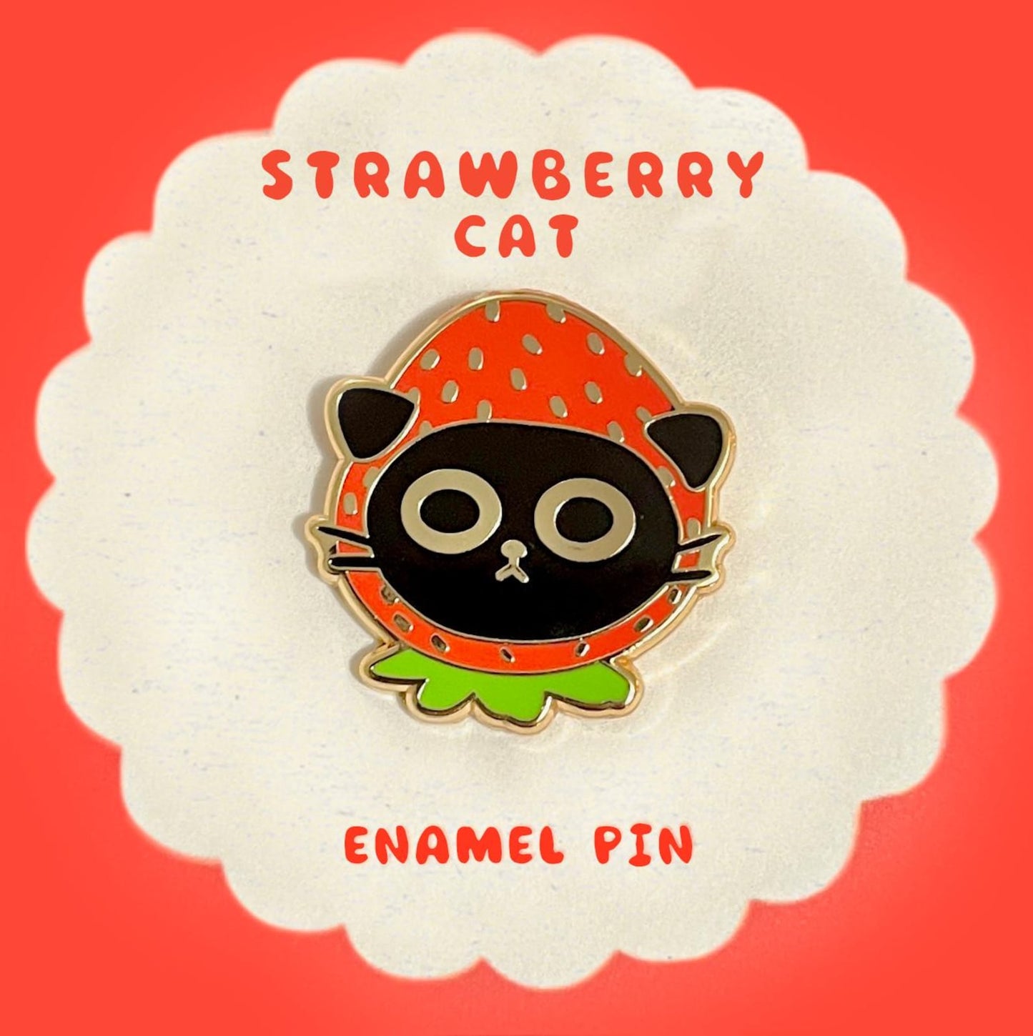 Strawberry Black Cat Enamel Pin