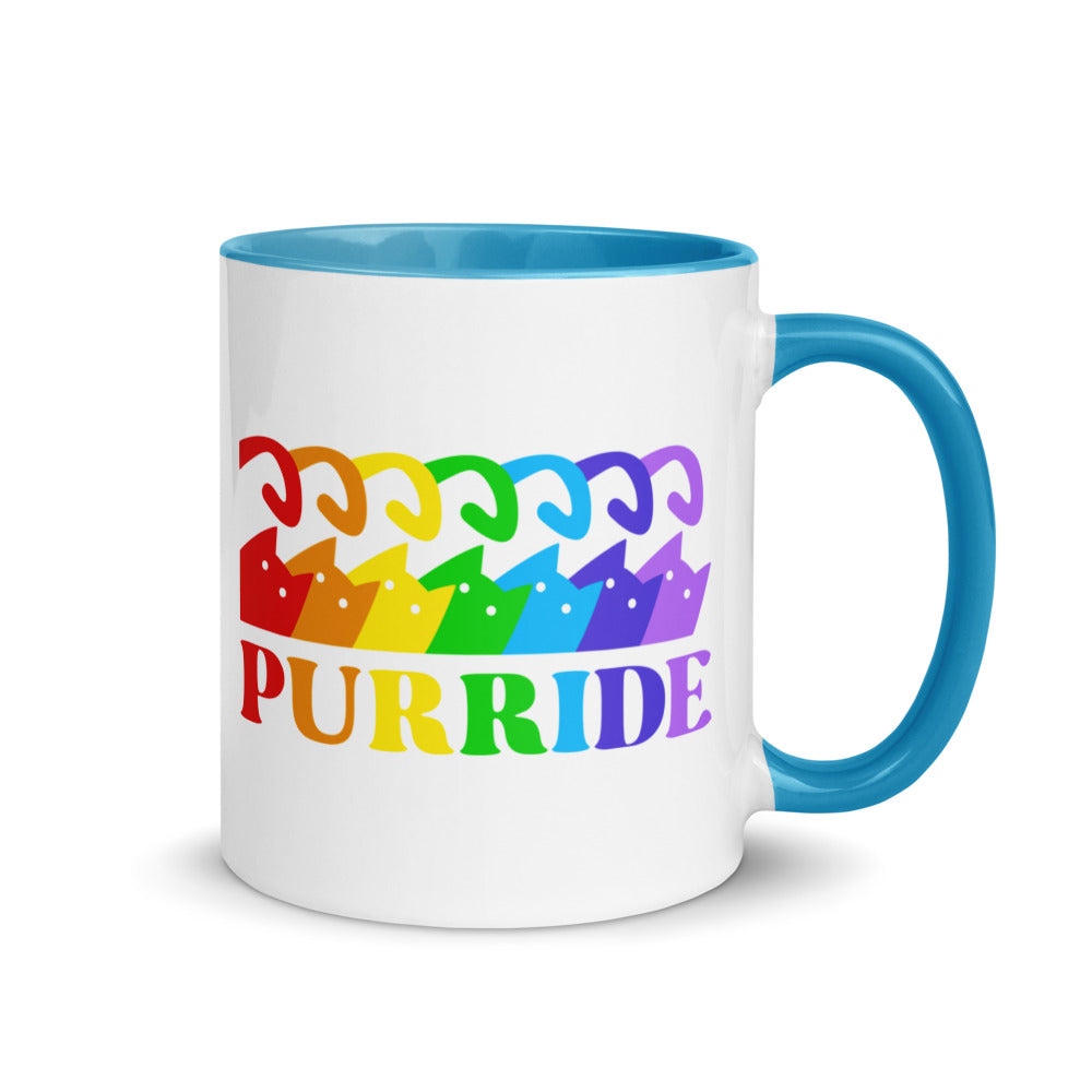 Rainbow Pride Cat Mug "Purride" White Mug with Blue Inside (11oz)