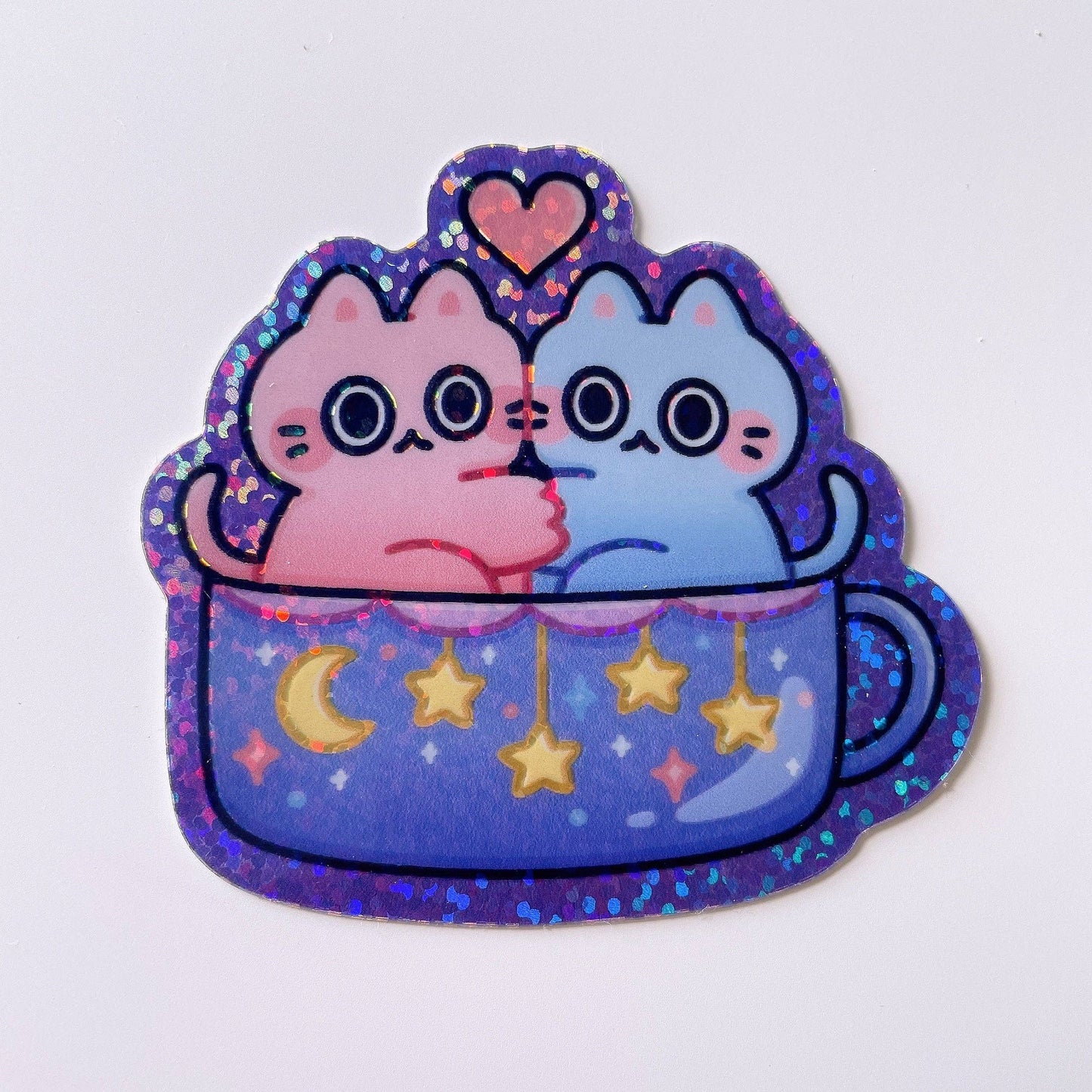 Cats in a Mug Glitter Sticker