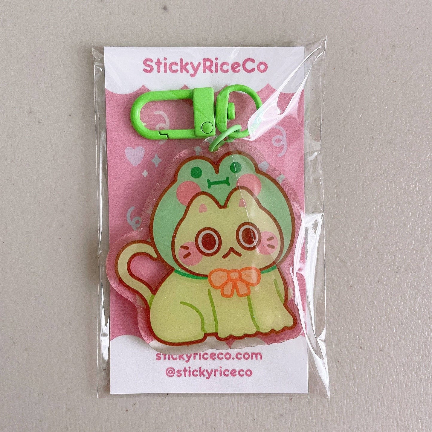 Frog Cat Glitter Keychain