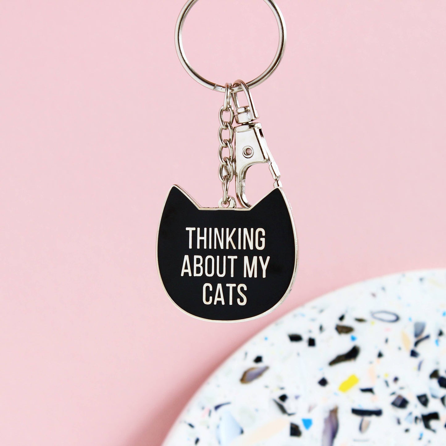 Thinking About My Cats Enamel Keychain