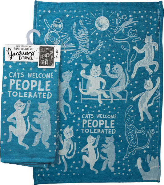 Cats Welcome People Tolerated Woven Dish Towel