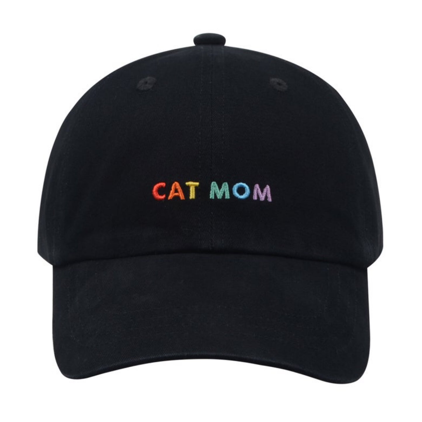 Cat Mom Embroidered Baseball Cap - Black & Rainbow