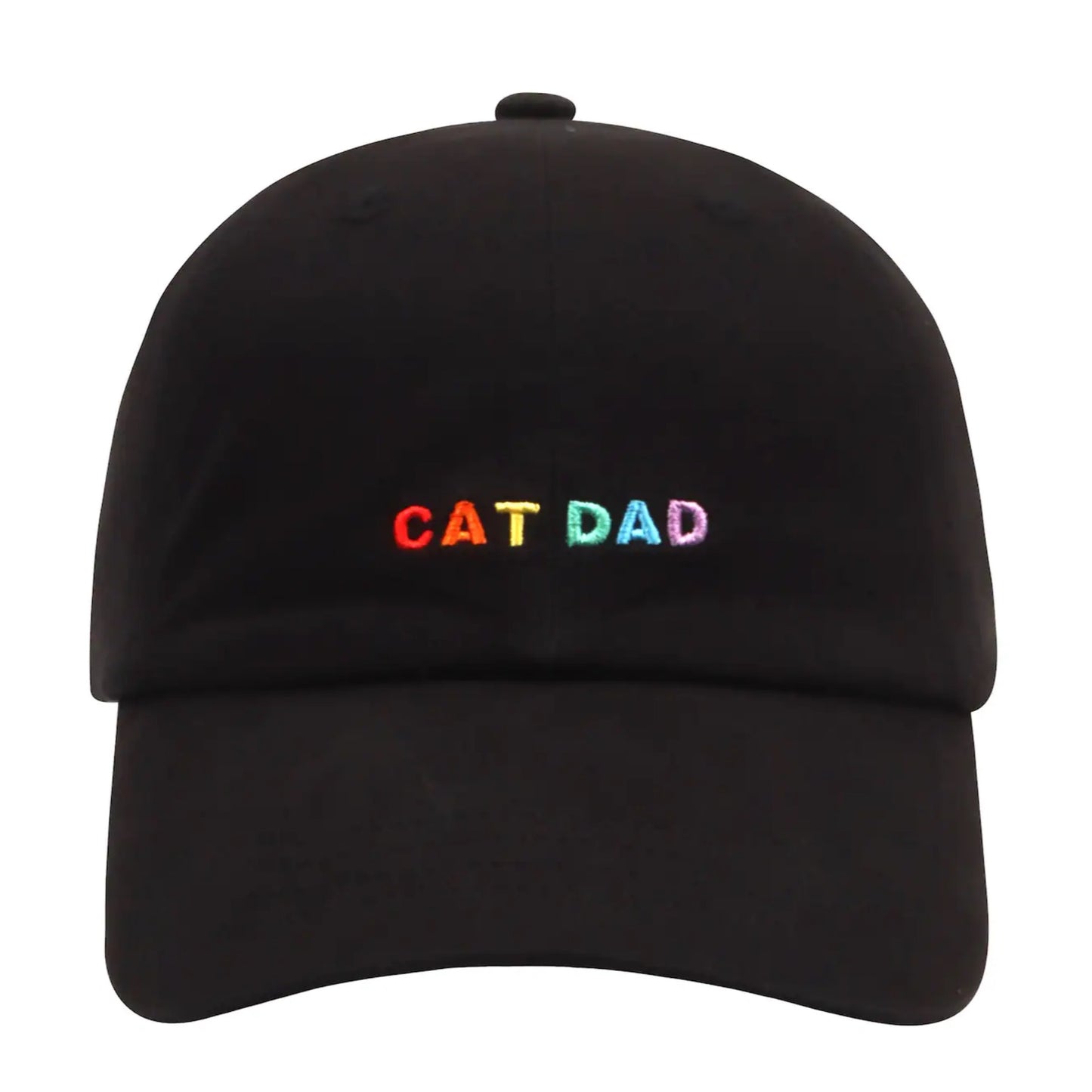 Cat Dad Embroidered Baseball Cap - Black & Rainbow