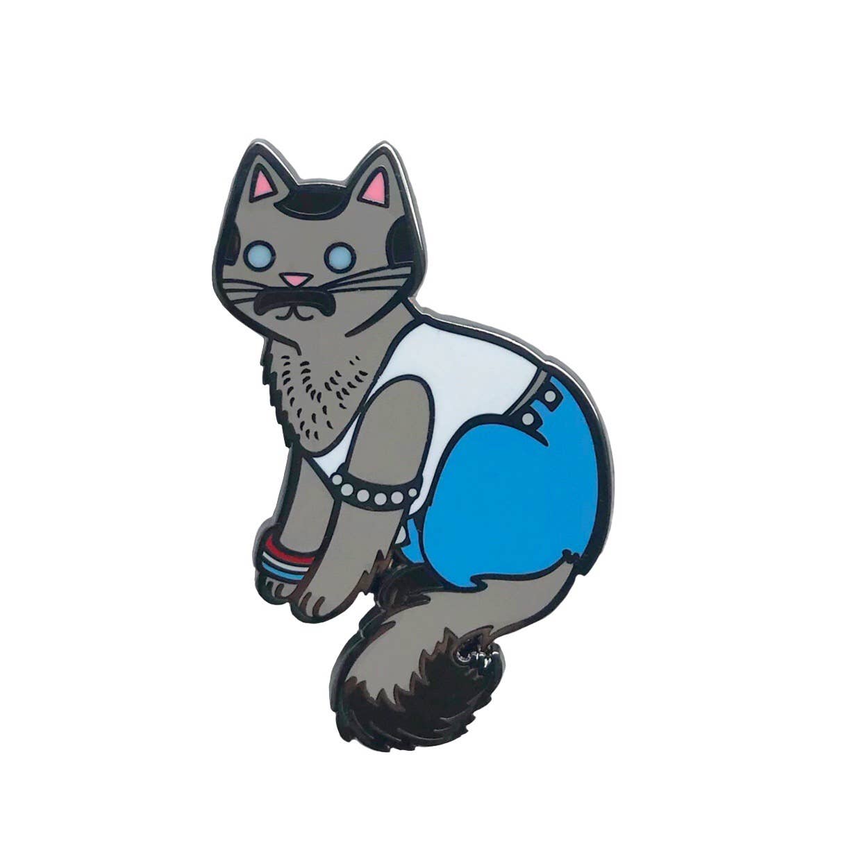 Freddie Purrcury Cat Enamel Pin - Silver Metal