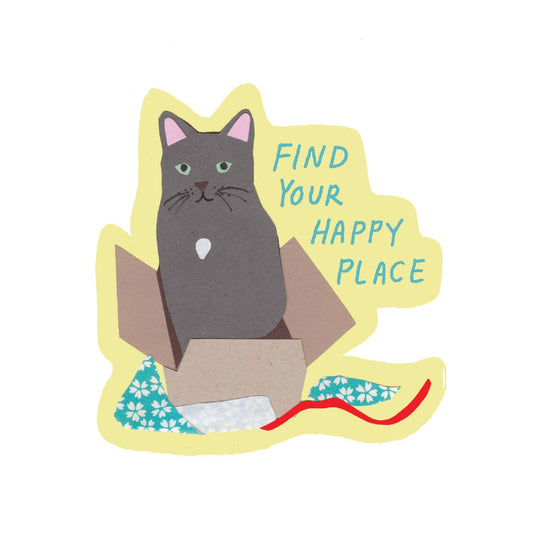 Find Your Happy Place Box Cat Sticker