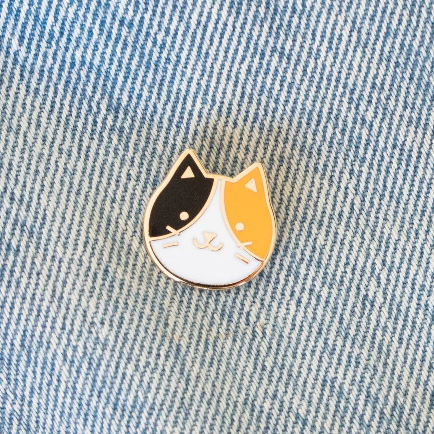 Calico Kitty Cat Head Enamel Pin
