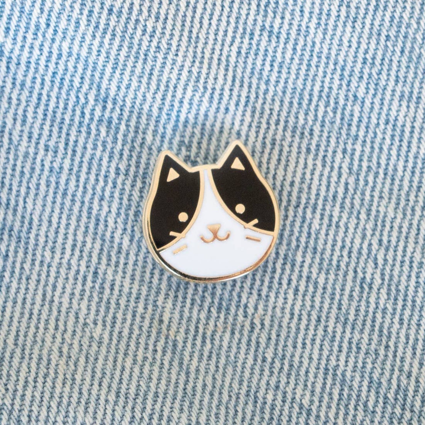 Tuxedo Kitty Cat Head Enamel Pin