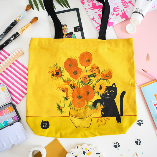 Cat Artist Tote Bag - Sunflower