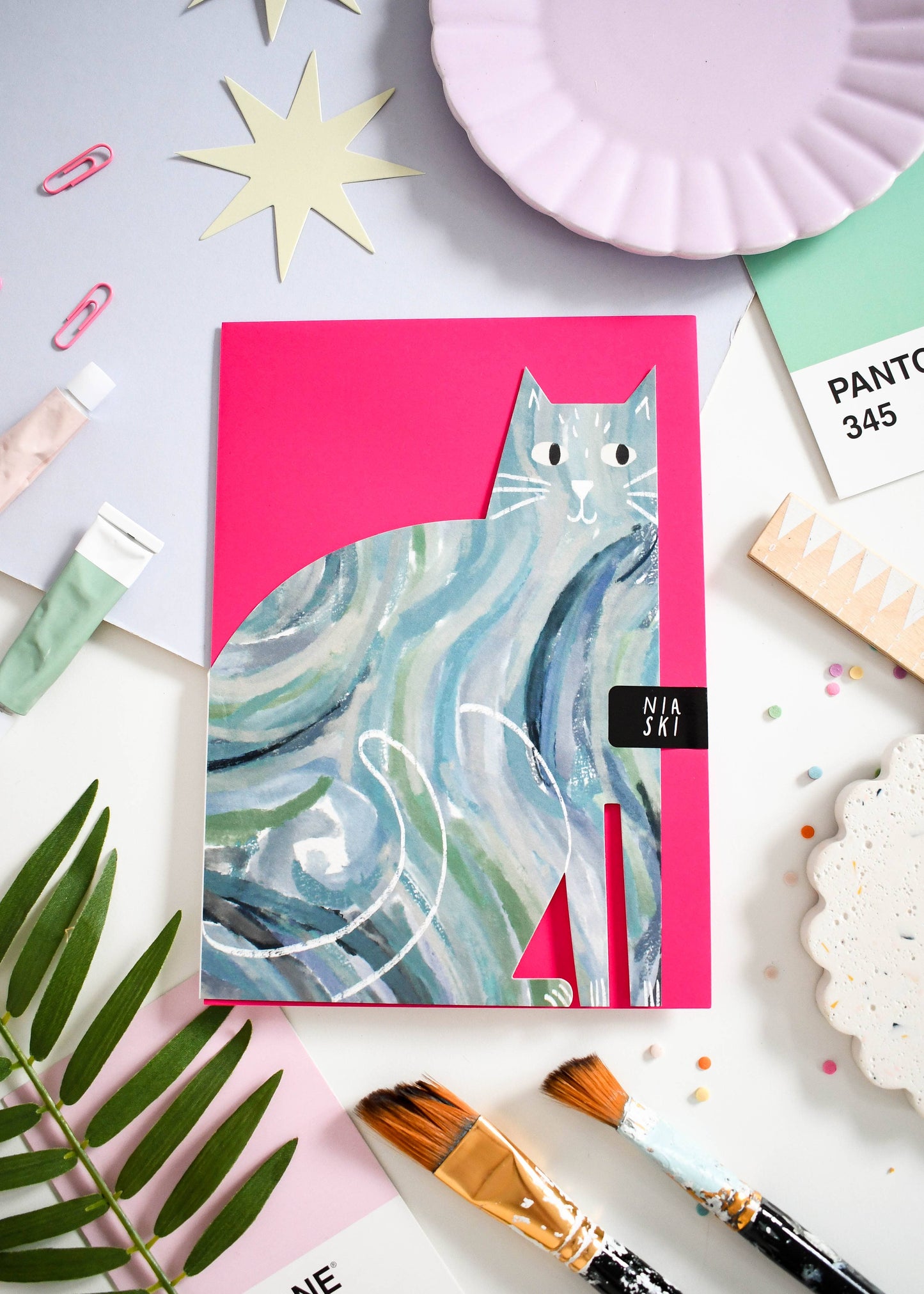 Cat Cut Out Card - Starry Skies