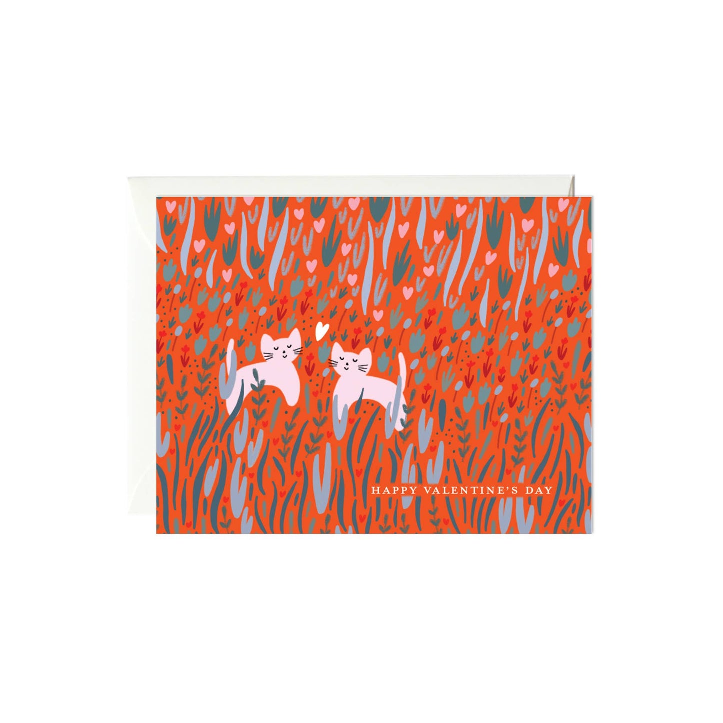 Happy Valentine's Day Cats in Field Card