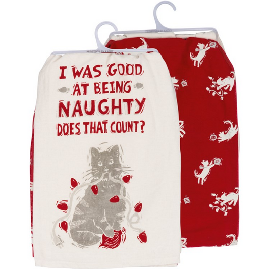 I Was Good at Being Naughty Cat Tea Towel Set