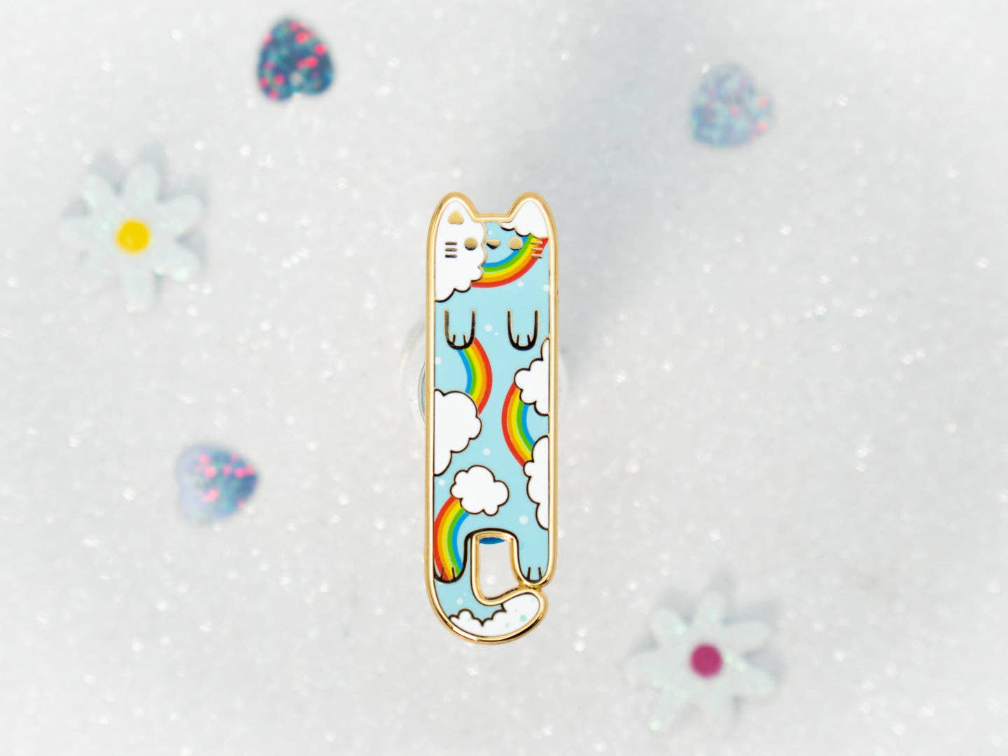 Rainbow Enamel Long Cat Pin