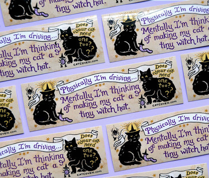 Thinking of Making my Cat a Tiny Witch Hat Bumper Sticker