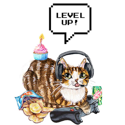 Level Up Gamer Cat Birthday Card