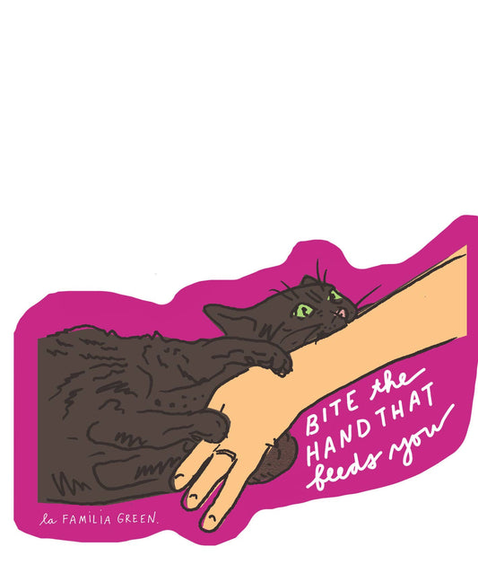 Bite The Hand That Feeds You Cat Sticker